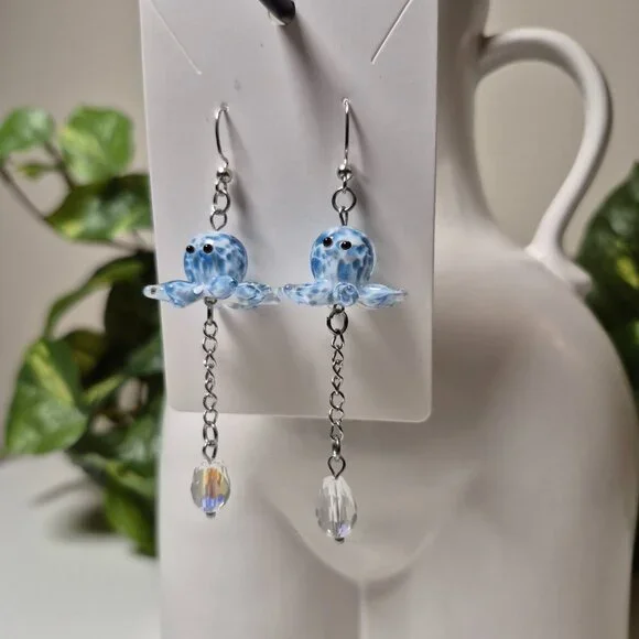 Adorable Glass Octopus Earrings | Handmade - Picture 4 of 6